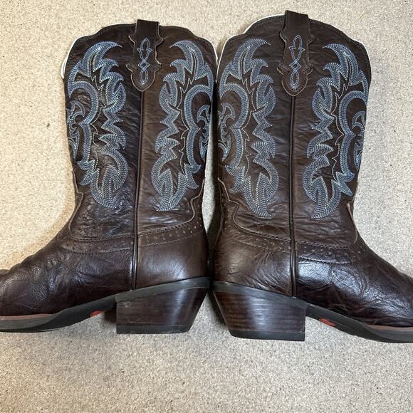 Justin Boots Sevana Turquoise Brown Cowboy Women 7B Pull On Leather Square Toe - Picture 11 of 13